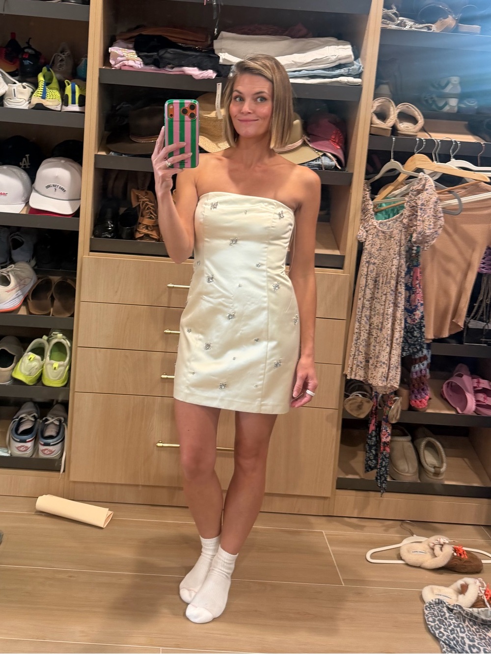 Abercrombie & Fitch Strapless Embroidered Cream Mini Dress
